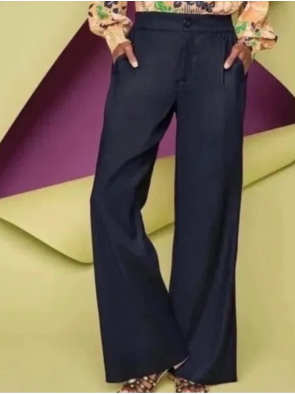 CAbi Navy linen blend trousers #6425, size S